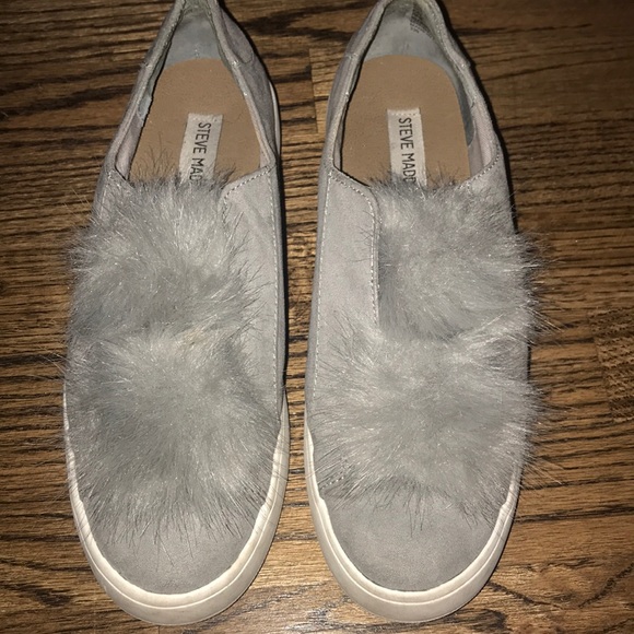 Steve Madden Shoes - Steve Madden grey suede Pom Pom sneakers